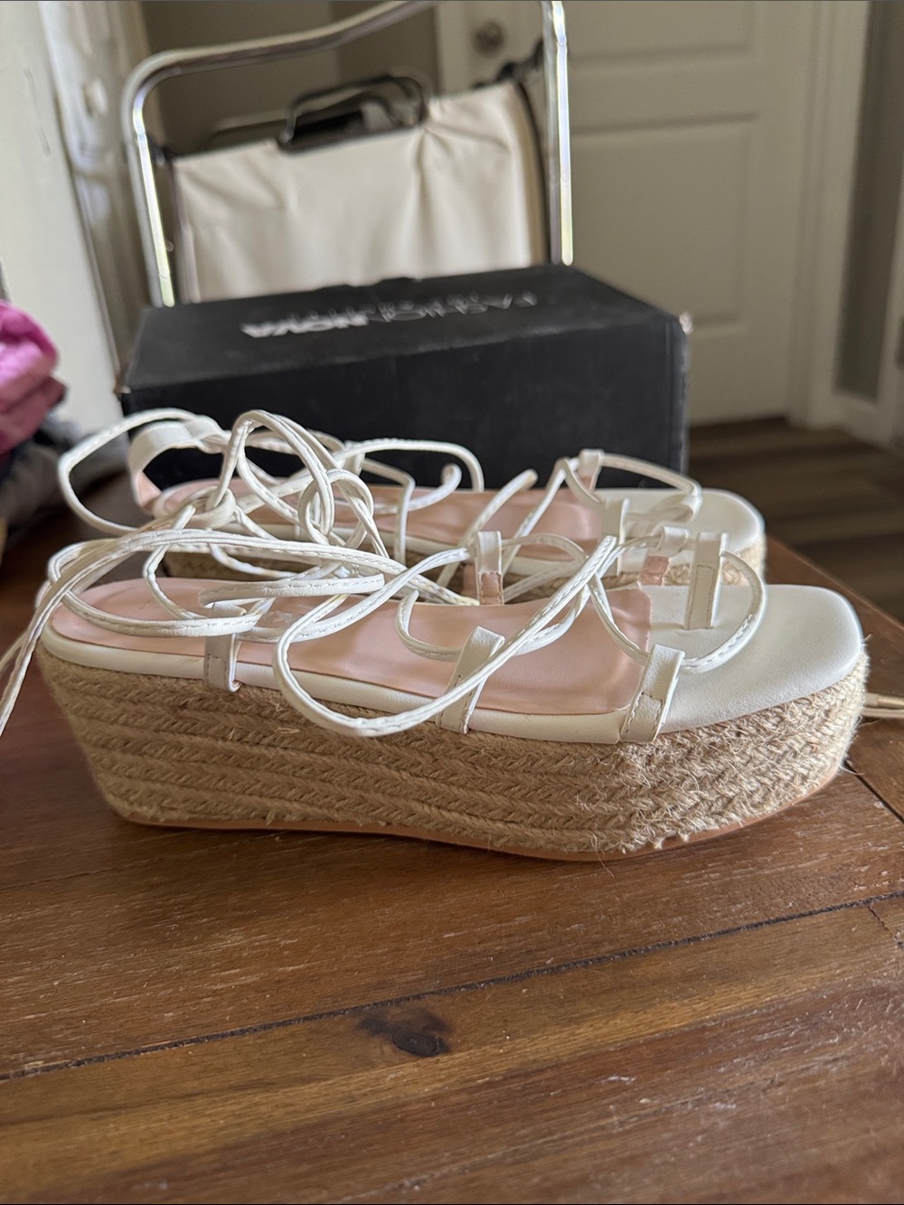 Fashion Nova White Lace-Up Espadrille Platform Sandals